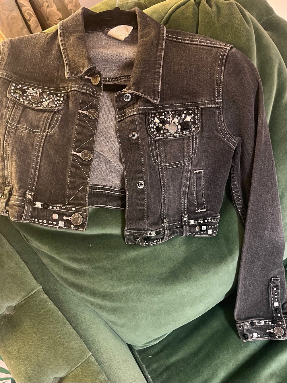 Cropped Black Jean Jacket w Bling